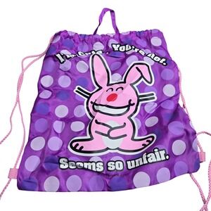 Vintage Y2K It's Happy Bunny Jim Benton Drawstring Cinch Sack Backpack Purple